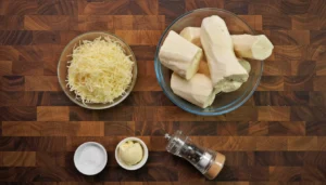 Mandioca com queijo na air fryer – Passo 1