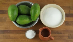 Doce de mamão verde em pedaços cristalizado – Passo 1